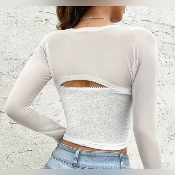 White tube top with mesh sleeve cover - Picture 2 of 3
